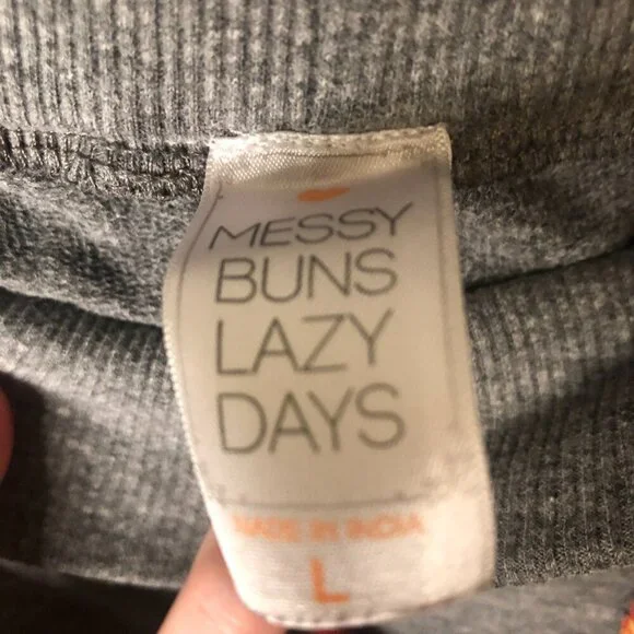 Messy Buns Lazy Days gray joggers with plaid drawstring and pockets size L - Picture 4 of 5